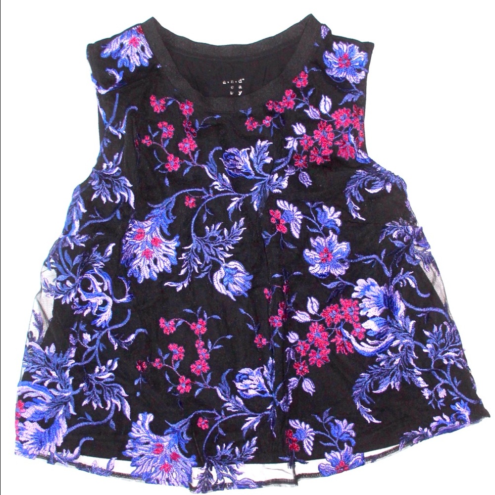 Black Lace Floral Embroidered Crop Flowy Tank XXL